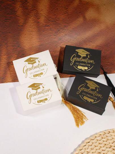 10pcs Graduation Celebration Drawer Gift Box With Gold Foil Cap And Diploma Design, Slide Out Paper Packaging With Tassel Pull, Elegant Candy Treat Holder For Graduation Party, Luxury Keepsake Gift Box For Students, Compact Decorative Favor Box, Easy To Assemble