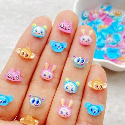 38/72 chiếc đá pha lê hình thỏ, khỉ, mèo con hoạt hình dễ thương bằng nhựa, mặt phẳng, dùng để trang trí đồ thủ công mỹ nghệ, quà cưới, sổ lưu niệm, trang sức.