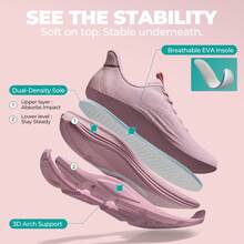 Women's Slip On Walking Shoes Hands-Free Cushion Running Tennis Comfortable Arch Support Gym Workout Athletic Fashion Sneakers StediCloud - Pink - View 5
