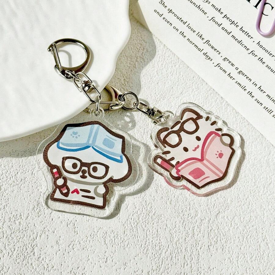 1pc Cute Multi-Color Cat & Dog Couple Keychain, Pendant Ornament, High-Quality Backpack Decoration Gift - Multicolor - View 1