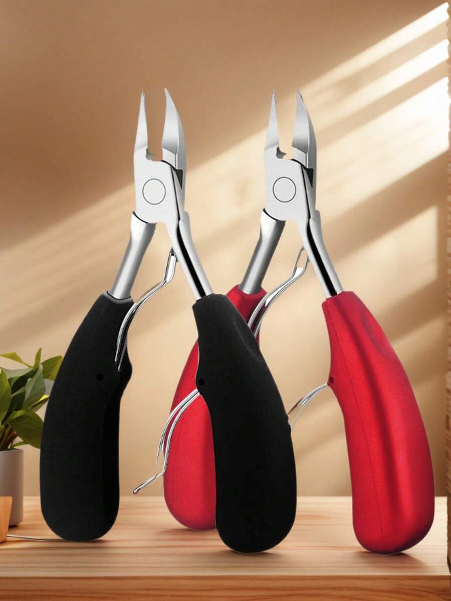 Toe Nail Trimmer, Thick Nail Clipper Or Ingrown Toenail Tool, Stainless Steel Pointed Toe Nail Clipper For Adults, Red Rubber Handle. - Red - View 1