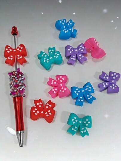 10 Cute Bow-Shaped Silicone Beads With Through-Holes, For DIY Pen Decorations, Suitable For Homemade Keychains, Jewelry Making, Pen And Bag Decorations, Cute Accessories For Girls, Hair Clip Making, And Craft Materials