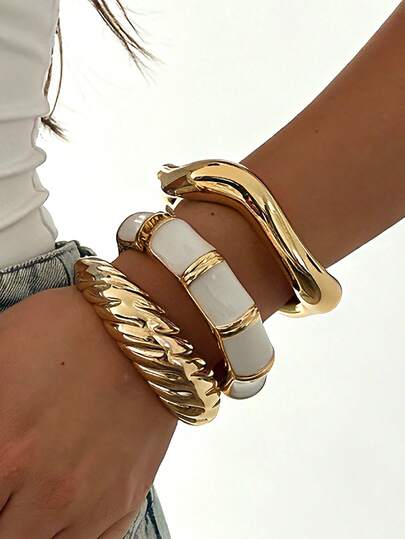 3件/1件复古优雅休闲CCB亚克力条纹开口手镯，适合女士日常及派对佩戴，可单独佩戴或叠戴，礼品