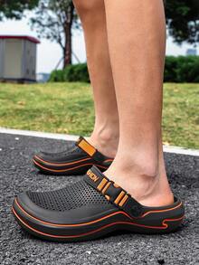 Breathable Slip-On Hollow Hole Shoes With Adjustable Heel Strap, Non-Slip Beach Sandals, Outdoor Casual Mule Slippers - Black - View 6