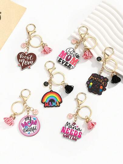 母亲节热销新款钥匙扣，DIY手工花朵流苏“MAMA”木质吊牌钥匙扣，彩色字母“MOTHERS BEST MOM EVER”钥匙扣，可挂在车钥匙、背包、包包上作为装饰挂件，创意礼物送给女友，手机及汽车配件钥匙扣，节日礼物，促销活动礼品，适合日常使用