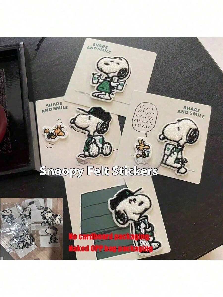 SNOOPY 1件装史努比毛毡贴片套装 可爱花生漫画刺绣 咖啡爱好者 手工制作 四季通用（随机风格） - 彩色 - 查看 1