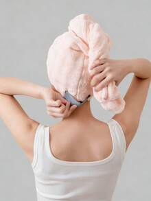 1条珊瑚绒超大加厚超强吸水干发巾，超细纤维发巾，适合长发和短发，简约纯色毛巾，浴帽，护发配件，居家必备，浴室、旅行、宿舍适用 - 彩色 - 查看 3