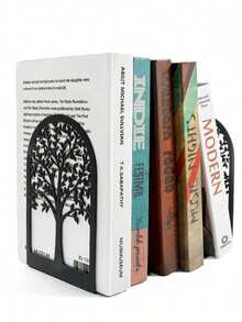 1 par de sujetadores de libros de metal con diseño de árbol de la vida, negros, para escritorio de oficina y hogar, regalo para amantes de los libros, estantería de escritorio de hierro - Multicolor - Ver 4