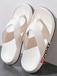 Men's Flip Flops, Soft Sole Sports Style Thong Sandals, Summer Beach Slippers - White - View 3