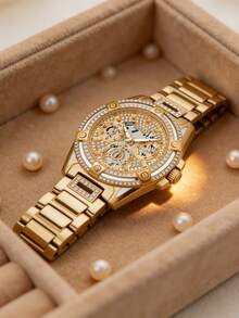 Guess 40毫米不锈钢水晶皇后系列石英女表，时尚礼品，GW0464L2 - 金色 - 查看 1