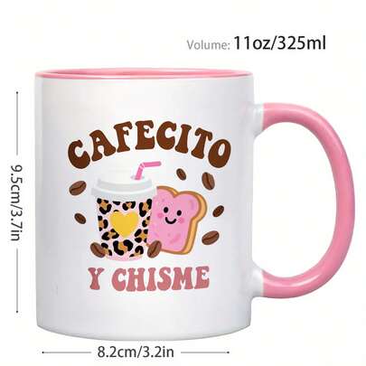 One Piece, 11-Ounce Coffee Mug Featuring Spanish Humor - 'Cafecito Y Chisme' Playful Spanish-Themed Cup Made Of Ceramic.Ideal For Gifting, It Boasts A Fun And Humorous Design, Is Machine Washable, And Can Be Used For Both Hot And Cold Beverages.