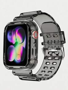 1件透明黑色錶帶含錶殼，適用於 38mm 40mm 41mm 42mm 44mm 45mm 46mm 49mm，透明智慧手錶錶帶，時尚錶帶配件，兼容 Series Ultra 11 10 9 8 7 SE3 6 5 4 3 2 1，男女適用禮物 - 黑色 - 查看 6