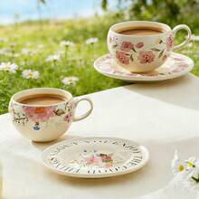 280ml Pink Floral Shaped Iced Latte Cup Set, Wedding Favor Bridal Shower Party Gift, Summer Ceramic Coffee Cup With Saucer - Multicolor - View 12