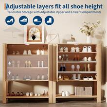 Großer Rattan Schuhschrank aus Holz, 40 Zoll – Schmal, freistehend, mit verstellbaren Einlegeböden & offenem Regal – Für Flur, Wohnzimmer, Schlafzimmer, Küche – Dunkle Eiche - Holzfarbe - Übersicht 7