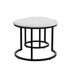 White Coffee Table 2-Piece Set / 60cm Metal Frame Round Side Table / Modern Coffee Table 2-Piece Set / Suitable For Living Room, Bedroom, Balconies, Patios, Offices, Small Spaces - White - View 10