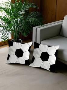 1/2/4pcs Soccer Themed Decorative Pillow Covers, With Soccer Pattern, Black And White Checkerboard Design, Size 17.7 X 17.7 Inches, Soft Polyester Material, Zipper Closure, Machine Washable - Perfect For Living Room And Bedroom Decor. - Multicolor - View 8