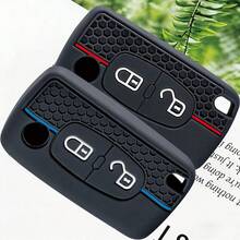 Funda de silicona suave y premium para llave de coche con 2 botones para Peugeot 206, 308, 3008, Expert, Partner, C3 Pluriel, Picasso, Berlingo - A - Ver 3