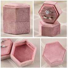 1pc Personalized Hexagon Velvet Ring Box, Wedding Ring Box, Engagement Ring Box, Proposal Ring Box, Modern Ring Box, Anniversary, Wedding Gift, Customized Velvet Double Layer Ring Box, Personalized Wedding Ring Box - Multicolor - View 7
