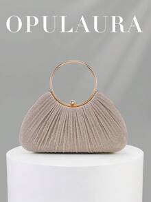 OpulAura 女款金屬質感奢華晚宴手拿包，亮金色線條派對手提包，靜奢風亮片晚宴包，禮服搭配包，適合舞會、派對、婚禮、新娘、伴娘、生日禮服，手持晚宴手拿包 - 金色 - 查看 11