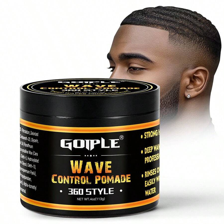 Goiple 360 Wave Training Pomade Kit For Men, Strong Hold Wave Control Grease With Shea Butter, 24H Long Lasting Natural Wave Definition, Scalp Nourishing & Shine Boosting, Easy Wash Non-Greasy Moisturizing Formula, For Textured Hair & All Hair Types