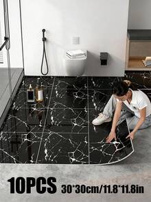 Brodark 10 pezzi Adesivi per piastrelle in finta ceramica spesse 3 mm, 30*30 cm, adesivi per piastrelle in marmo di lusso, impermeabili e resistenti all'olio, adatti per bagno, pavimento, parete della cucina, sfondo TV, decorazione per ufficio, ristrutturazione della casa, semplici e facili da manutenere - 10 pezzi - Visualizzare 2