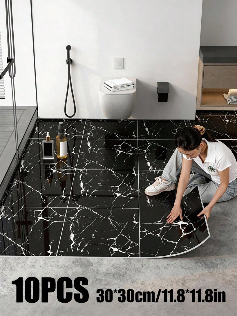 Brodark 10 pezzi Adesivi per piastrelle in finta ceramica spesse 3 mm, 30*30 cm, adesivi per piastrelle in marmo di lusso, impermeabili e resistenti all'olio, adatti per bagno, pavimento, parete della cucina, sfondo TV, decorazione per ufficio, ristrutturazione della casa, semplici e facili da manutenere