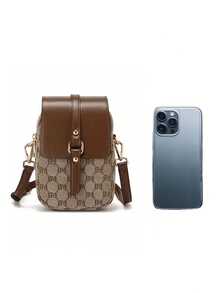 Túi đeo chéo đa năng, thiết kế nhiều ngăn với ngăn đựng điện thoại và lỗ cắm tai nghe, trang trí ngọc trai giả, ví đựng tiền xu mini chần bông, túi đeo vai dành cho nữ. - Màu Khaki - Xem 6