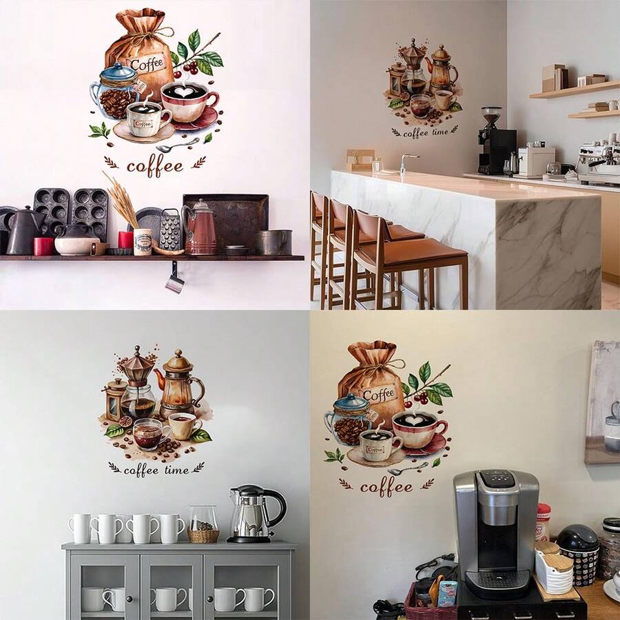 1/2pcsExquisite Coffee Wall Stickers, Retro-Style Decals, Removable, Self-Adhesive, And Waterproof, Suitable For Coffee Shops, Kitchens, Bakeries, And Bar Counter Decoration. - ملصقات جدارية للقهوة - مشاهدة 1