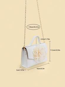 1pc Elegant Petal Handbag, Glitter Flower Decor Chic Chain Shoulder Crossbody Bag - Greta - View 3