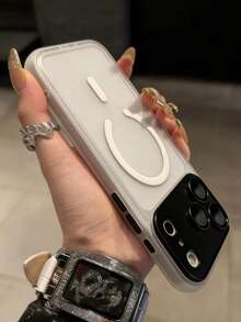 Magnetic 1pc Luxury Minimalist Business Matte Transparent Tactile Full Coverage Phone Case, Compatible With IPhone17 17promax 17 Air 16 15 14 13 12 11 Pro Max Plus, Soft TPU Back Cover, Wireless Charging Compatible - White - View 4