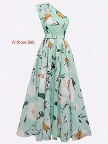 Women's 2026 Summer Elegant Green Floral Print Sleeveless Ruffle Hem A-Line Dress, Vacation Outfit For Beach, Daily Wear & Date Night - màu xanh lá - Xem 2