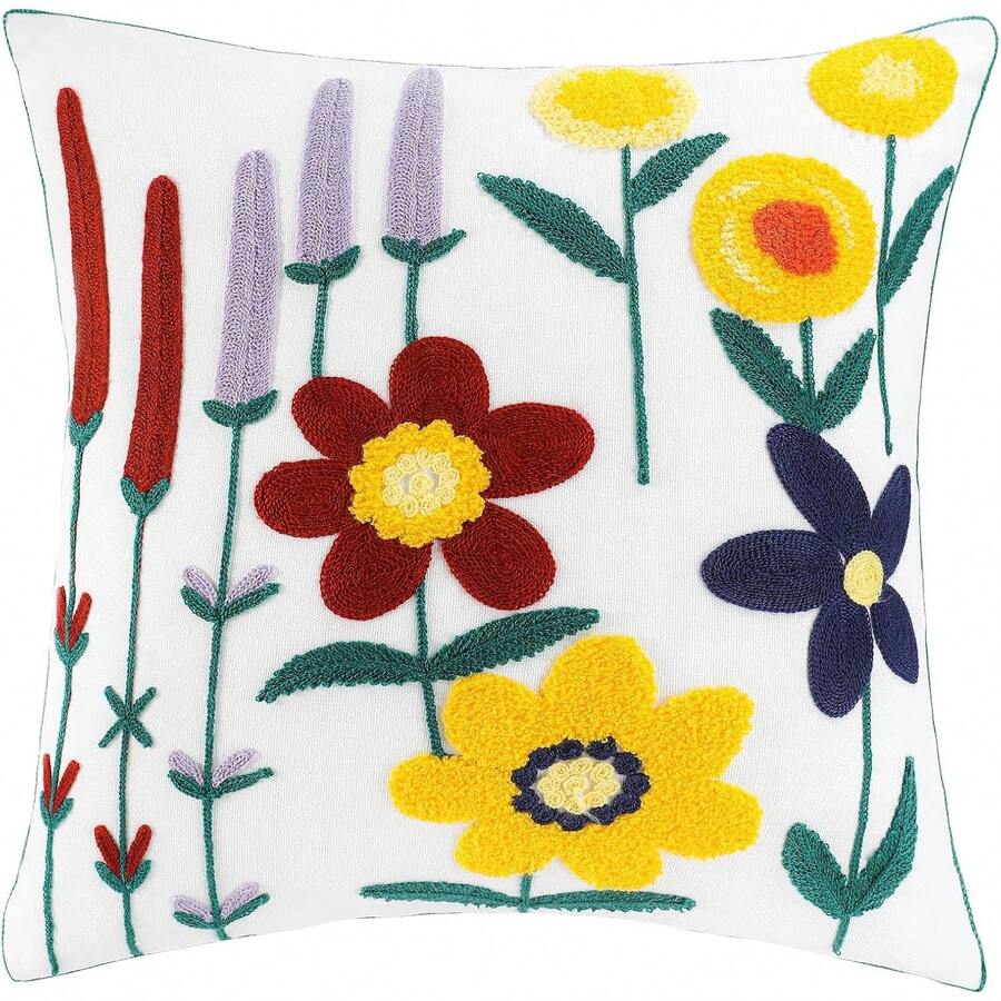Fundas de almohada bordadas florales con cierre oculta, fundas de cojín decorativas de primavera para sofá, decoración del hogar (lavanda, 18 x 18 pulgadas) - Lavanda - Ver 1