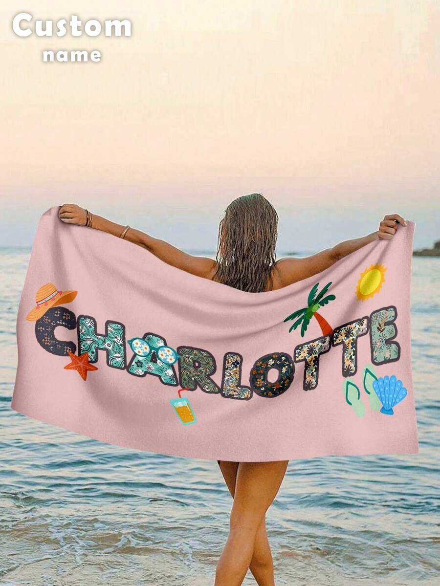 1pc Customized Ocean/Beach Towel, Personalized With Name For Girls/Boys, Suitable For Outdoor Beach Travel Swimming Fitness Yoga, Beach Accessories, Customized Beach Towel Gift For Friends, Available In Multiple Sizes - Style 1 - View 1