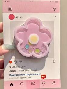 1个可爱粉色花朵系列推拉式花朵猫爪磁吸摇摆音乐手机支架，可伸缩便携式桌面支架，高端支架，母亲节生日周年纪念礼物，送给姐妹和女友 - 小花 - 查看 1