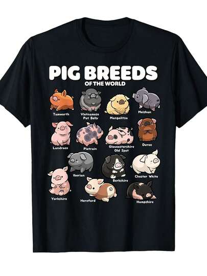 Camisetas Gráficas Divertidas con Diseños de Razas de Todo el Mundo para Hombres y Mujeres - Diseño Gráfico con más de 20 Variedades (Tamworth, Hampshire, Yorkshire, Chester White, Pot Belly y más) - Cuello Redondo Casual en Tela Lavable a Mano o Secado Químico. Ideal para agricultores, criadores y propietarios de estos animales. 100% algodón.