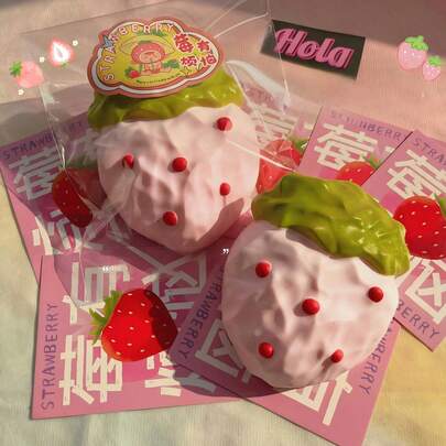 2pcs 2026 New Squishy Toys - Squishy Cube Fidget Toys - Strawberry Cream Scented Slow Rebound Soft Gel - Gradient Pink & White Color - Hanging Chain Design - Skin-Friendly Material - Compact Size - Office Home Stress Relief Creative Healing Gift