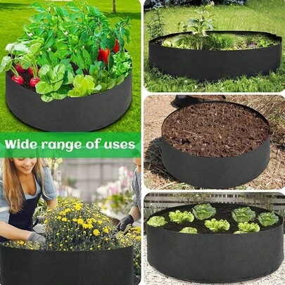 Round Fabric Raised Garden Bed, Breathable Felt Plant Grow Bags, Reusable Large Planting Container For Vegetables, Flowers, Herbs, Outdoor Gardening