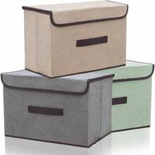 1/3Pcs Foldable Linen Storage Box With Lid & Handle, Baby Clothes Storage,Bedroom Wardrobe Sundry Storage, Multi-Purpose Storage Supplies (3 Colors) - Multicolor - View 8