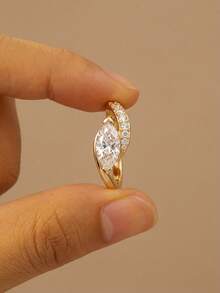 1枚S925纯银5x10毫米扭纹半镶嵌马眼形戒指 - 精致女士珠宝，完美适用于舞会、派对、生日、约会、日常佩戴或作为礼物 - 馬眼戒指 - 查看 2