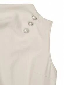 Women's Elegant Solid Color High Neck Sleeveless Dress, Graceful Style For Daily Wear, Spring/Summer - Apricot - View 4