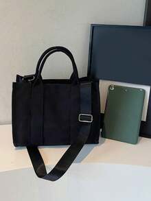 Fashionable Large Capacity Solid Color Versatile Shoulder Bag, Niche Design Personalized Texture Retro Crossbody Bag, Casual Daily Tote Bag, Suitable For Commuting To Work, Daily Going Out For Classes - Black - View 8