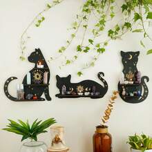 Kệ pha lê hình mèo đen và trăng lưỡi liềm phong cách Gothic mới, hộp đựng tinh dầu pha lê treo tường bằng gỗ, đồ trang trí nhà cửa cho gia đình. - A - Xem 4