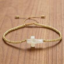 1条波西米亚风串珠手链，包含心形、十字架、星星、四叶草和贝壳图案，可调节长度，适合女性日常和度假佩戴，也是一份很棒的生日礼物。 - 彩色 - 查看 1