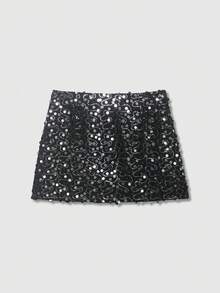 女士亮片装饰时尚派对中长裙 黑色 夏季 - 黑色 - 查看 2