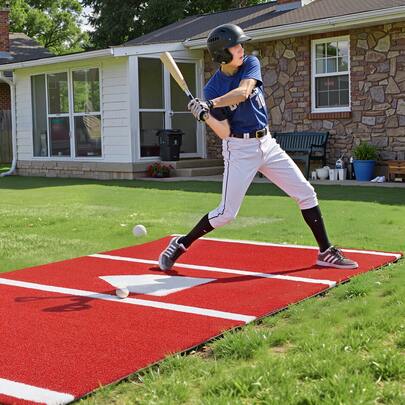 VEVOR Baseball Hitting Mat, 366x183cm Batting Cage Mat, Batters Box Turf Mats, Softball Batting Practice Equipment With Home Plate And Anti Fade Turf, Portable Training Aid For Indoor Outdoor, Red