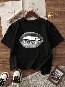 Camicia natalizia casual da uomo con stampa di teschi, girocollo e maniche corte, capo estivo di - nero - View 3