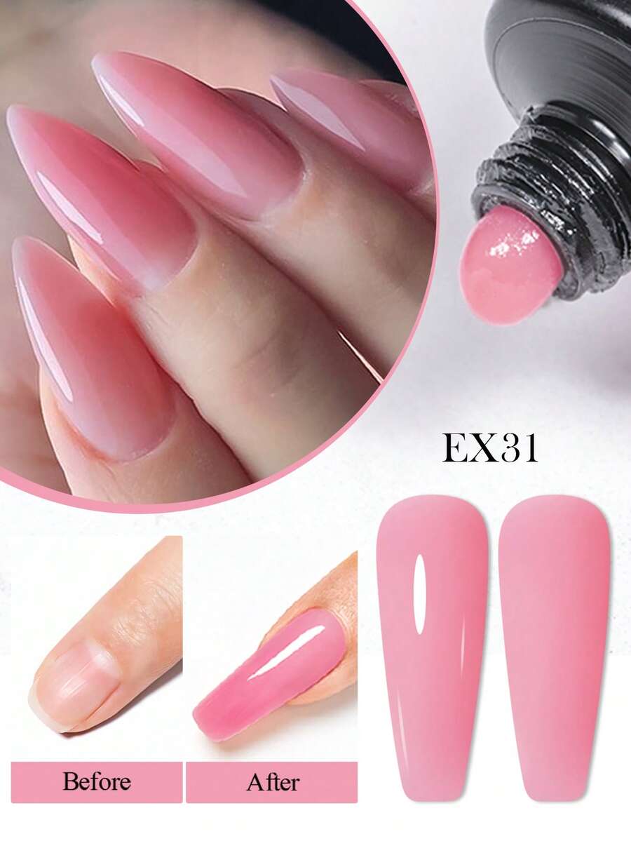 MEET ACROSS 1pc 30ml Pink Nail Extension Gel Polish , Long Lasting , Odorless, Easy To Use, Semi Permanent Quick Extension Nail Gel, Poly UV Gel For Summer Nails, Manicure Nail Art DIY For Salon & Home Use , Nail Supplies - 粉色 - 查看 1