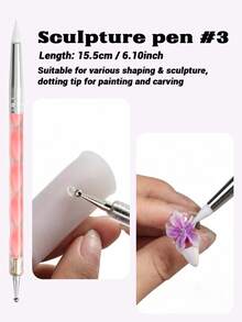 3pcs/Set Stainless Steel 3D Gel Sculpture Pens, Dual-Ended Nail Art Dotting Tools For Acrylic Powder Flower Design Carving And Modeling, Suitable For Extending Gel Polish Application - Multicolor - View 2