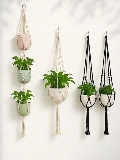 Boho Style Woven Hanging Planter Basket - With Bead Decor, Adjustable Length, Suitable For Indoor/Outdoor Use, Lightweight Planter Holder For Balcony, Fence And Yard, Great For Succulents, Ivy And Air Plants, Ideal For Apartment Gardening, Perfect Spring Home Decor, Mother's Day Gardening Gift, Housewarming Plant Decor, Suitable For Urban Jungle Enthusiasts, Fits Various Pot Sizes