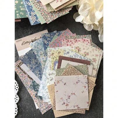 1 Pack Of 60pcs Vintage Ditsy Floral Scrapbooking Paper, DIY Craft Decorative Material, Memo Notes,School Supplies,Back To School